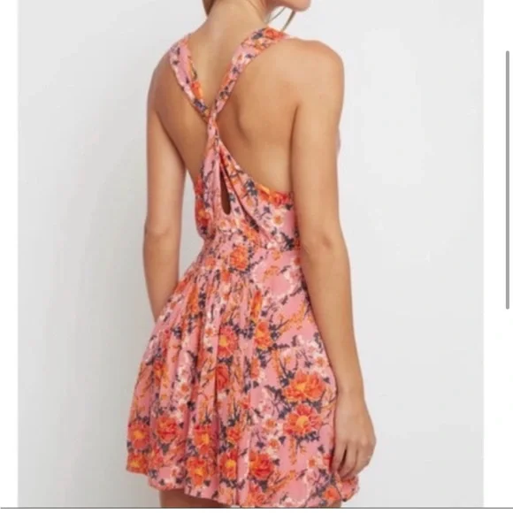 Free People Washed Ashore Mini Dress Size Medium Pink Lined Flowy Floral Dress - Picture 1 of 16